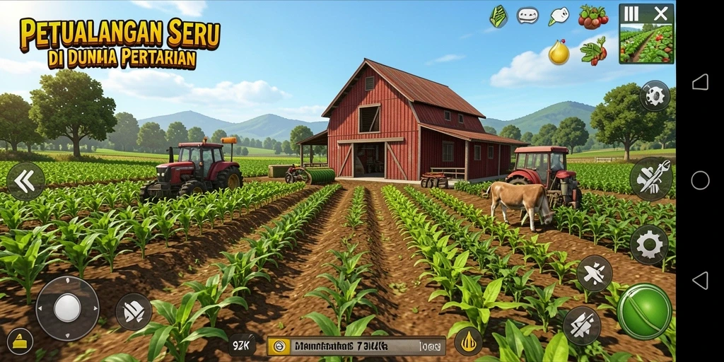Gameplay menarik dalam 9ZK dengan kebun yang subur dan tanaman beragam.