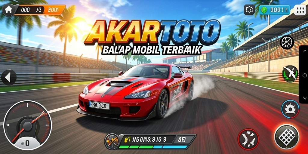 Tampilan gameplay seru dari AKARTOTO yang menampilkan balapan mendebarkan.