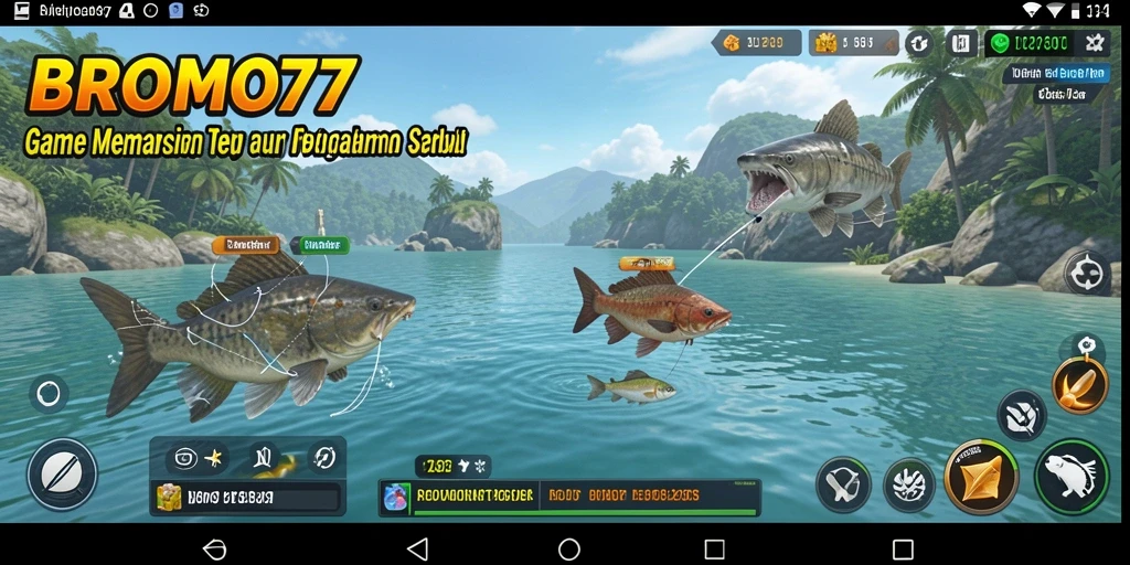 Tampilan screenshot gameplay yang menampilkan momen menangkap ikan.