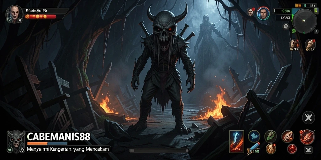 Screenshot gameplay CABEMANIS88 menampilkan suasana menyeramkan dan menegangkan.