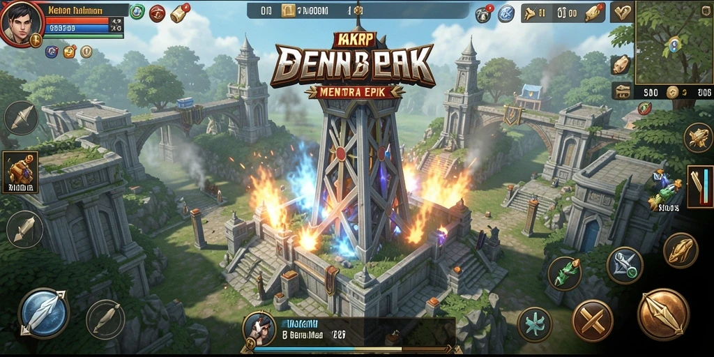 Tampilan gameplay KAKRP yang menampilkan menara pertahanan.