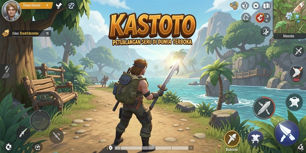Screenshot KASTOTO menampilkan petualangan epik di dunia terbuka.